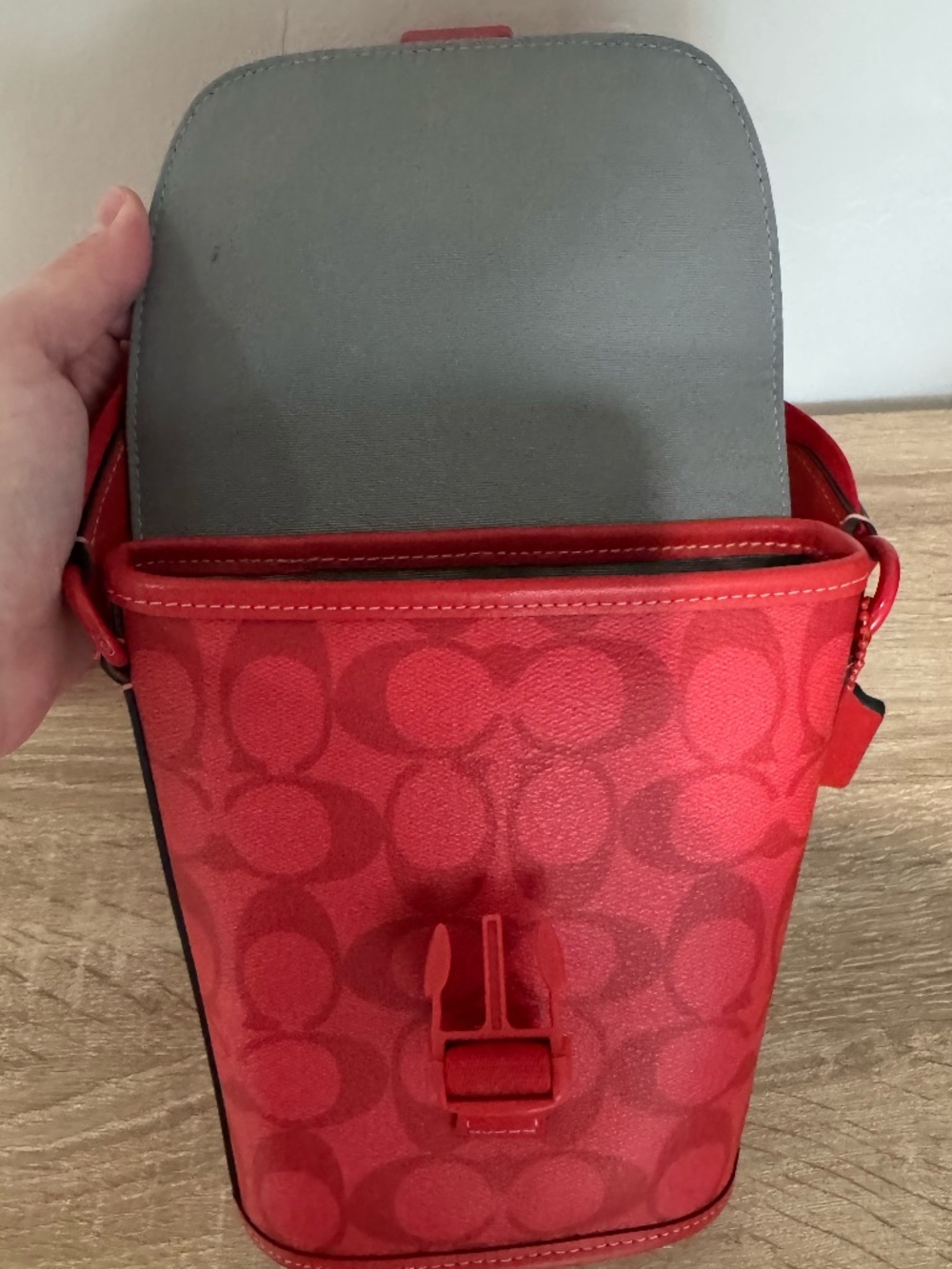 Coach Track Small Flap Crossbody Bag in Red Signature Canvas Style C9841 - Picture 6 of 12